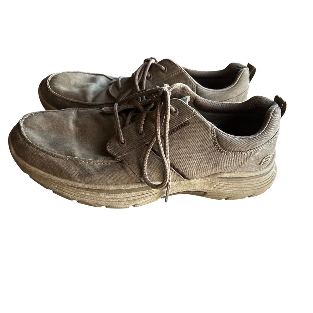 Skechers Relaxed Fit Mens 11 Beige Canvas‎ Low Top Casual Shoes Leisure Chores